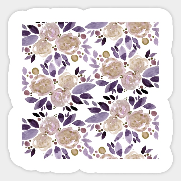 Watercolor flower bouquet pattern - beige and ultra violet Sticker by wackapacka